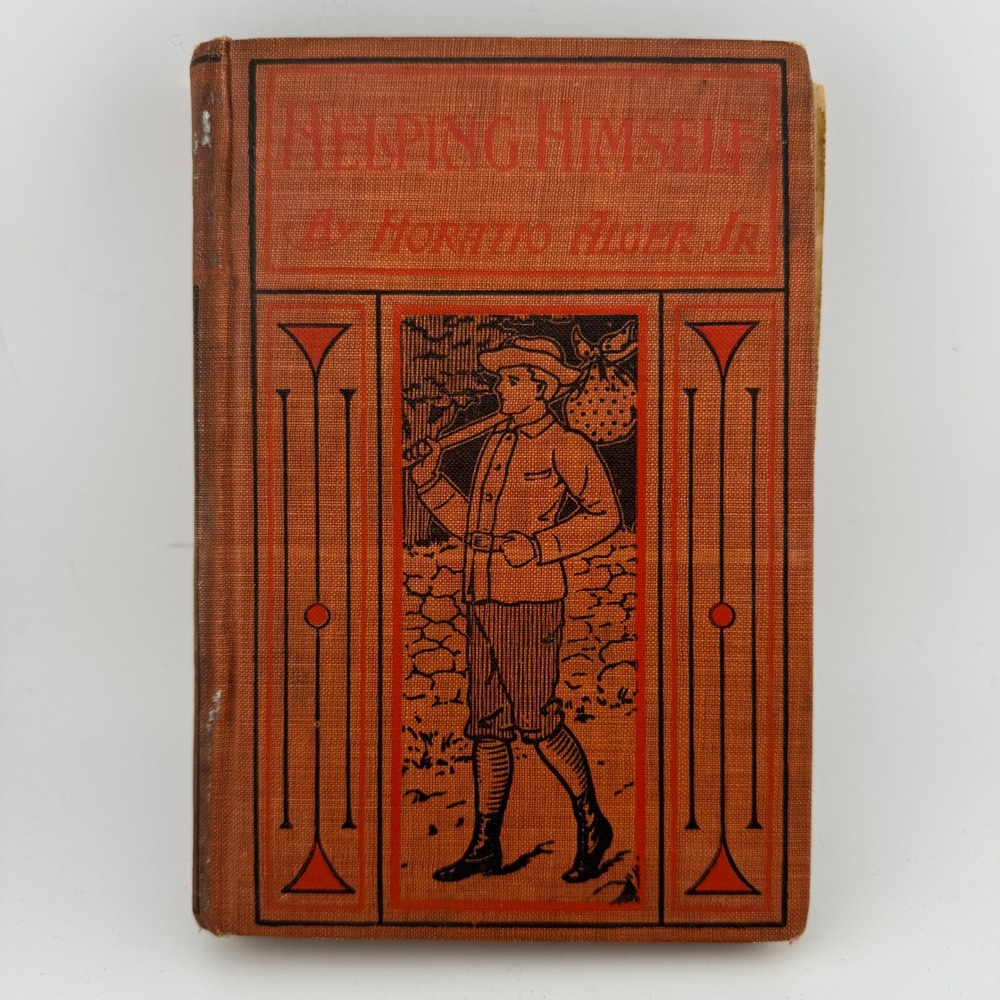 Horatio Alger Jr Helping Himself Antique Hardcover Book 1906 A.L. Burt Orange